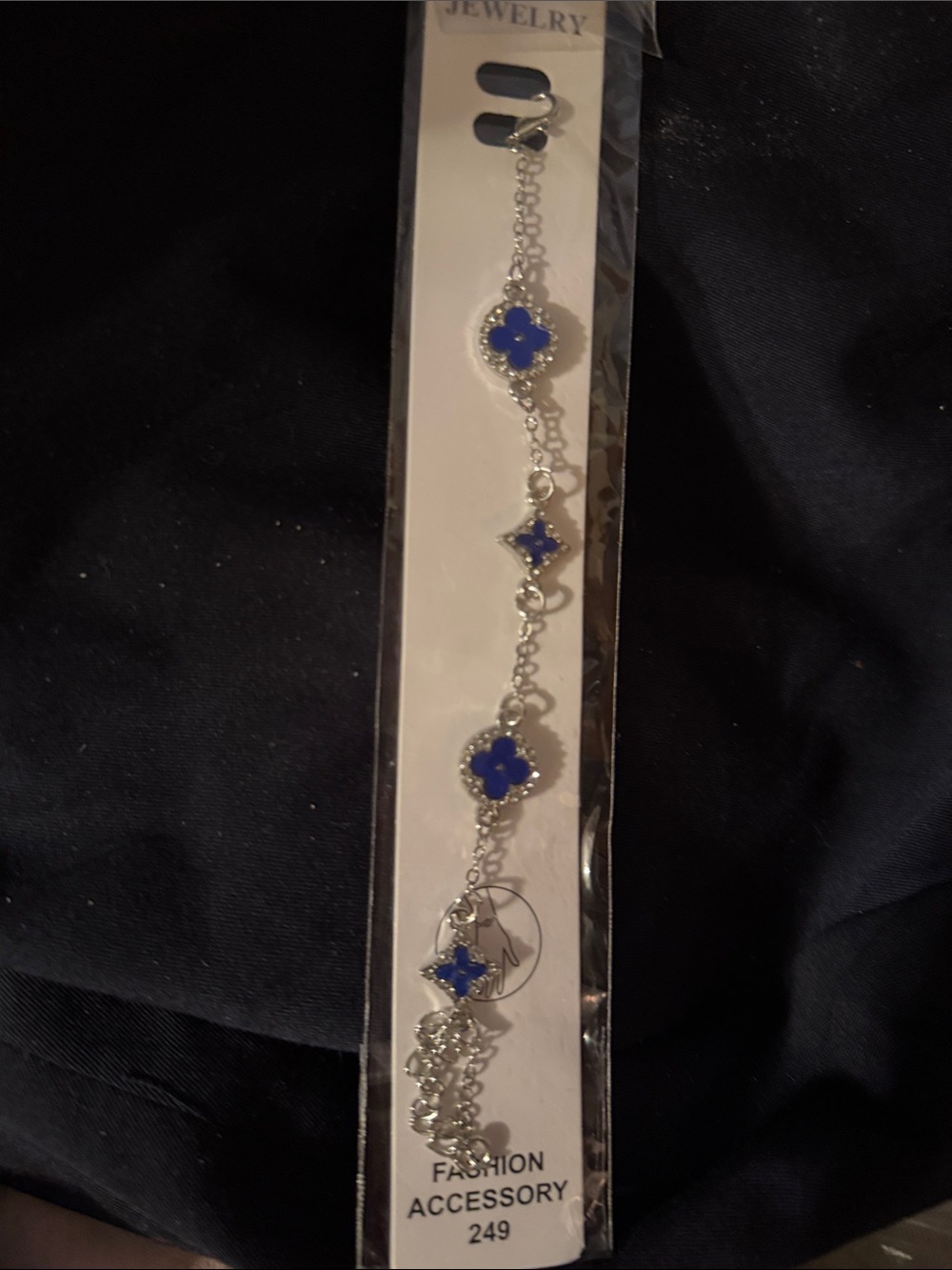 Silver-Tone Bracelet with Blue Clover Accents